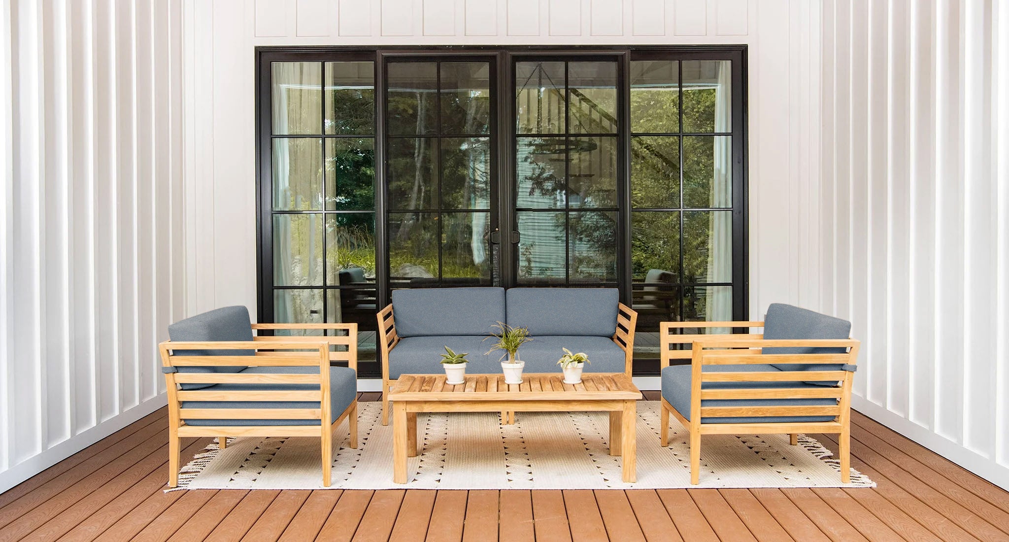 Bali Teak Loveseat & Club Chair Set - Sunbrella Cast Slate