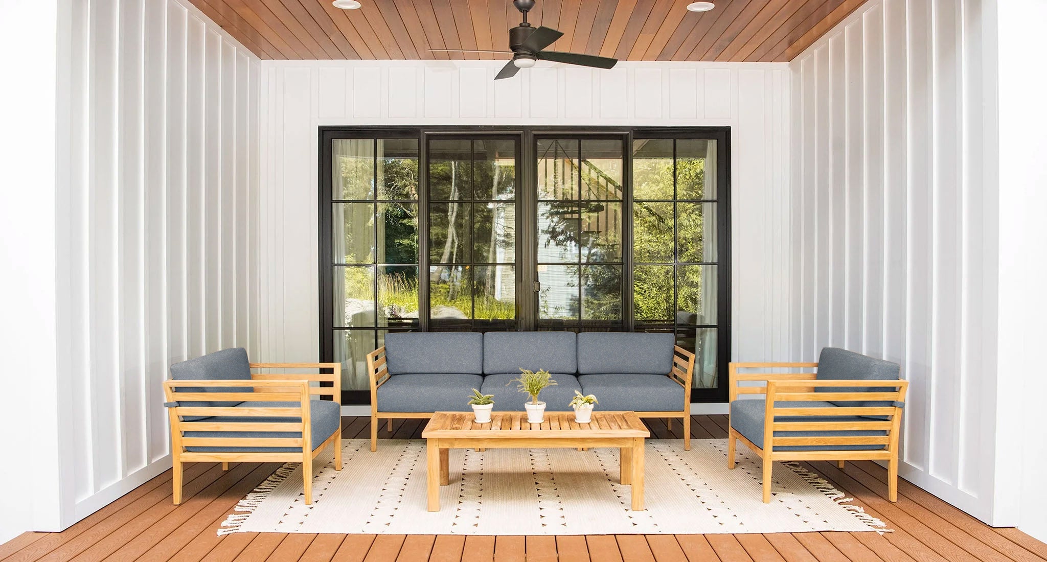 Bali Teak Sofa & Club Chair Set - Sunbrella Cast Slate