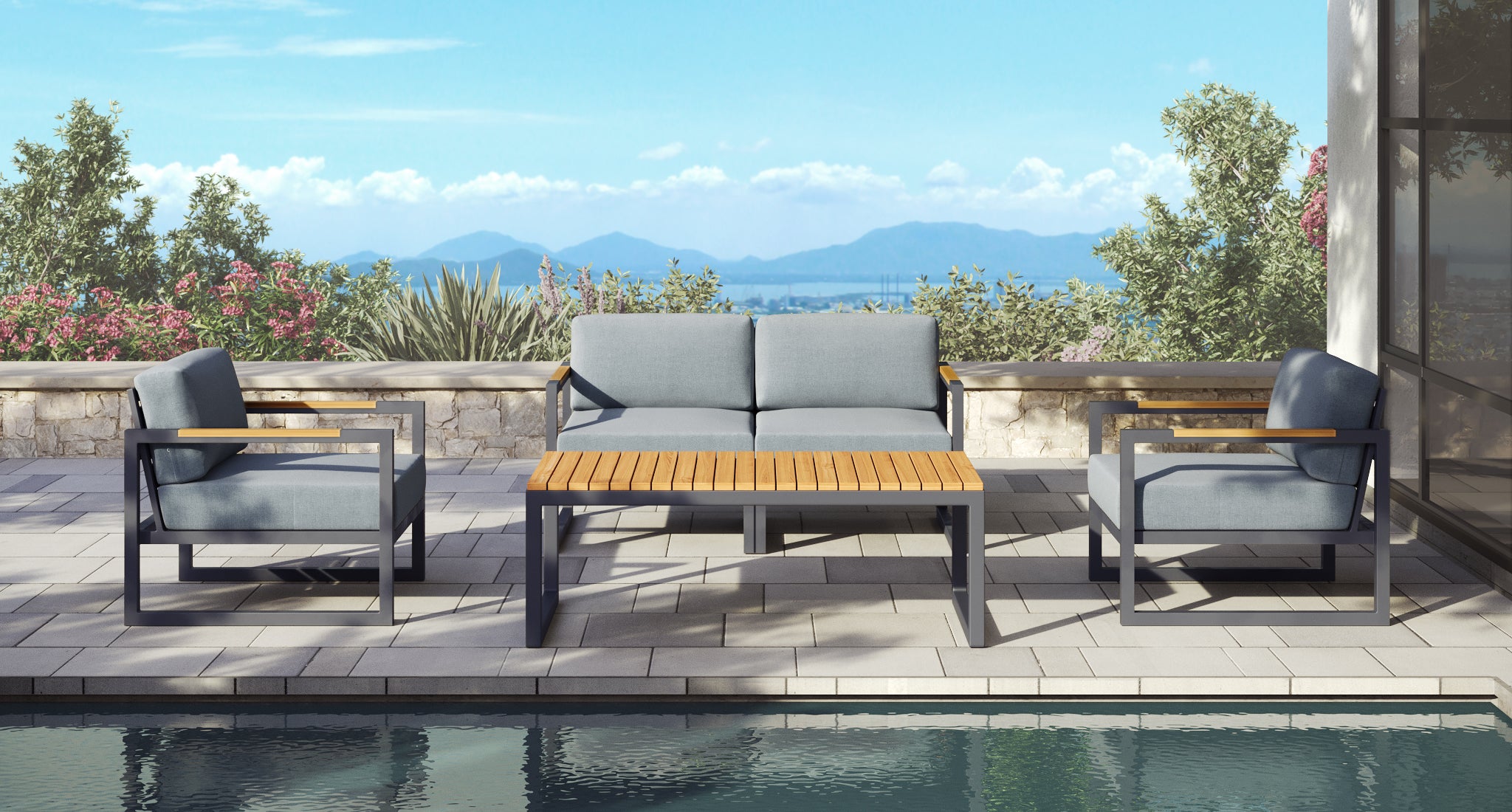 Pacific Aluminum Outdoor Loveseat Club Chair Set – Madbury Road
