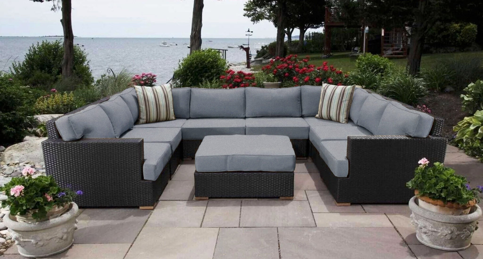 Salina outdoor u shaped sectional set - Sunbrella Cast Slate