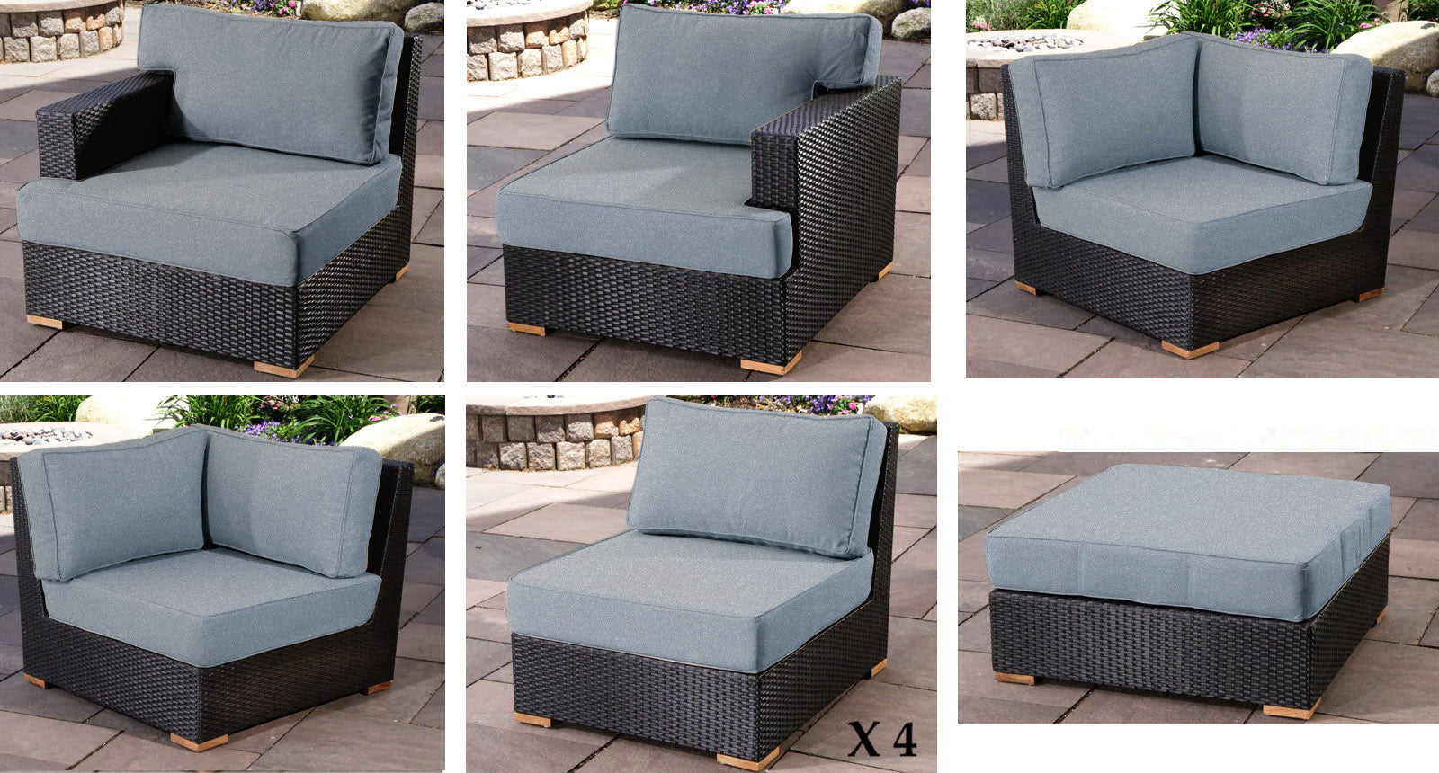 Salina outdoor u shaped sectional set pieces - Sunbrella Cast Slate