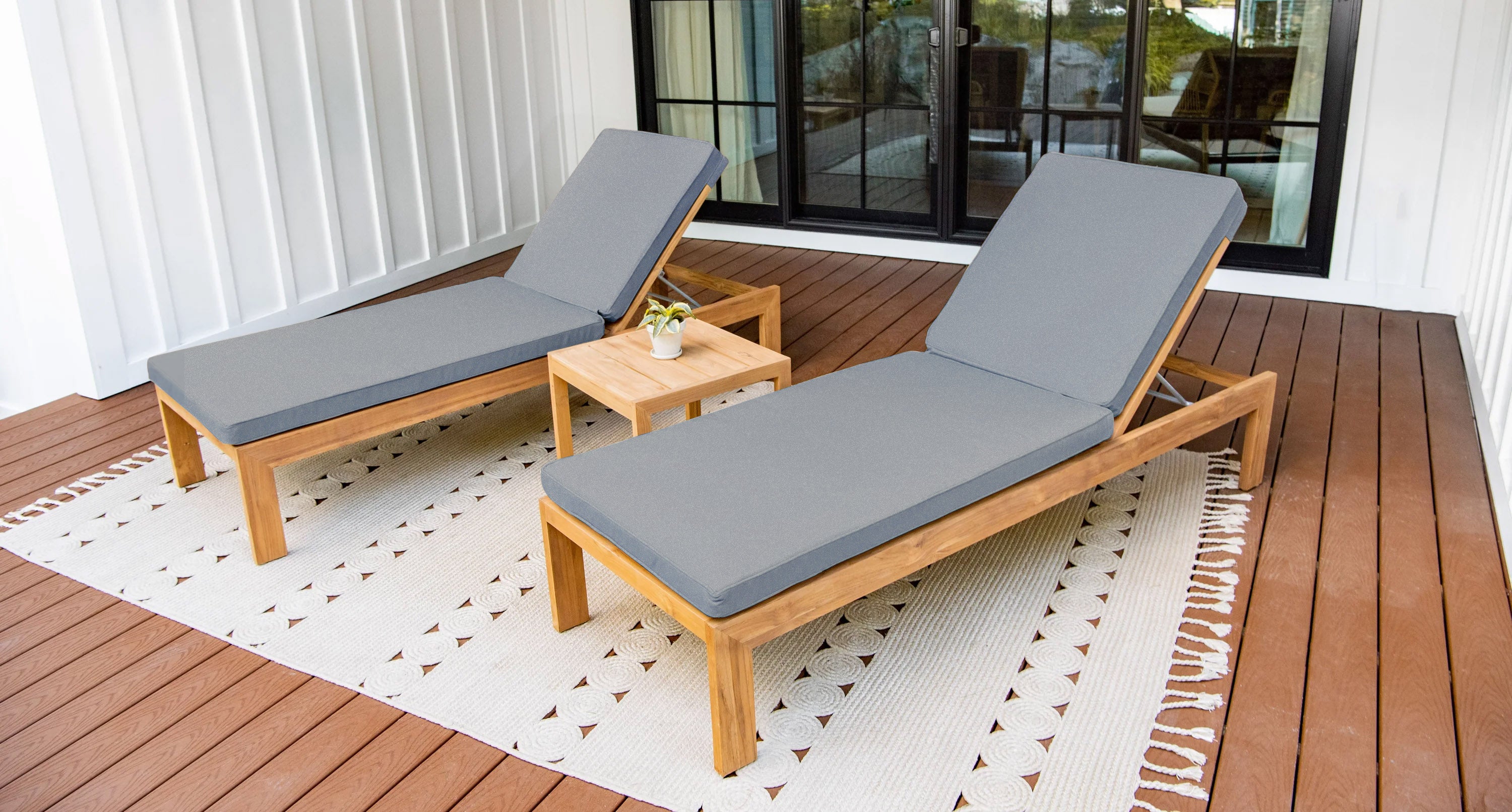 Malibu teak lounge chair package - Sunbrella Cast Slate