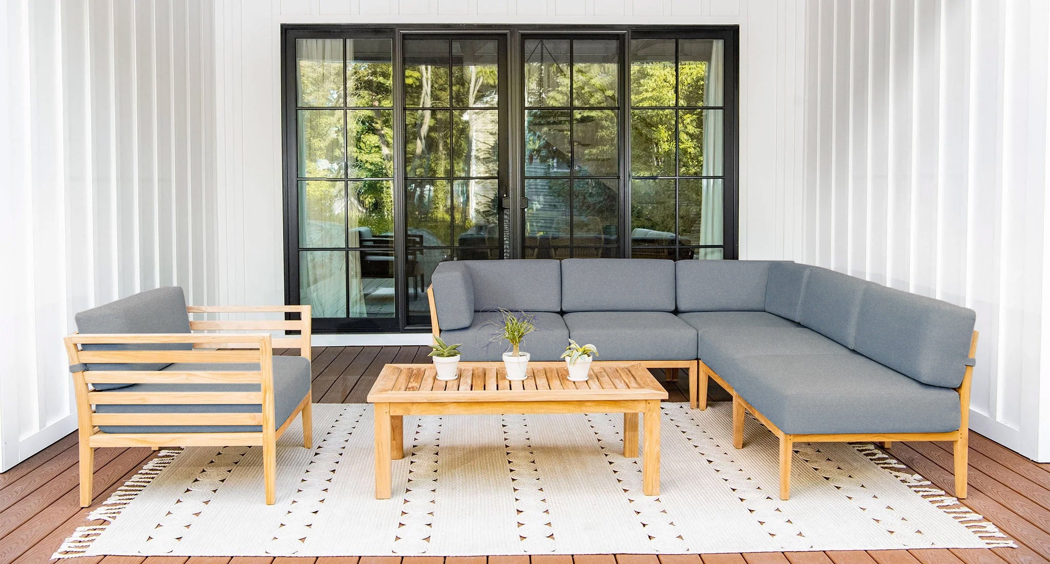 Bali teak outdoor sectional set 2 - Sunbrella Cast Slate