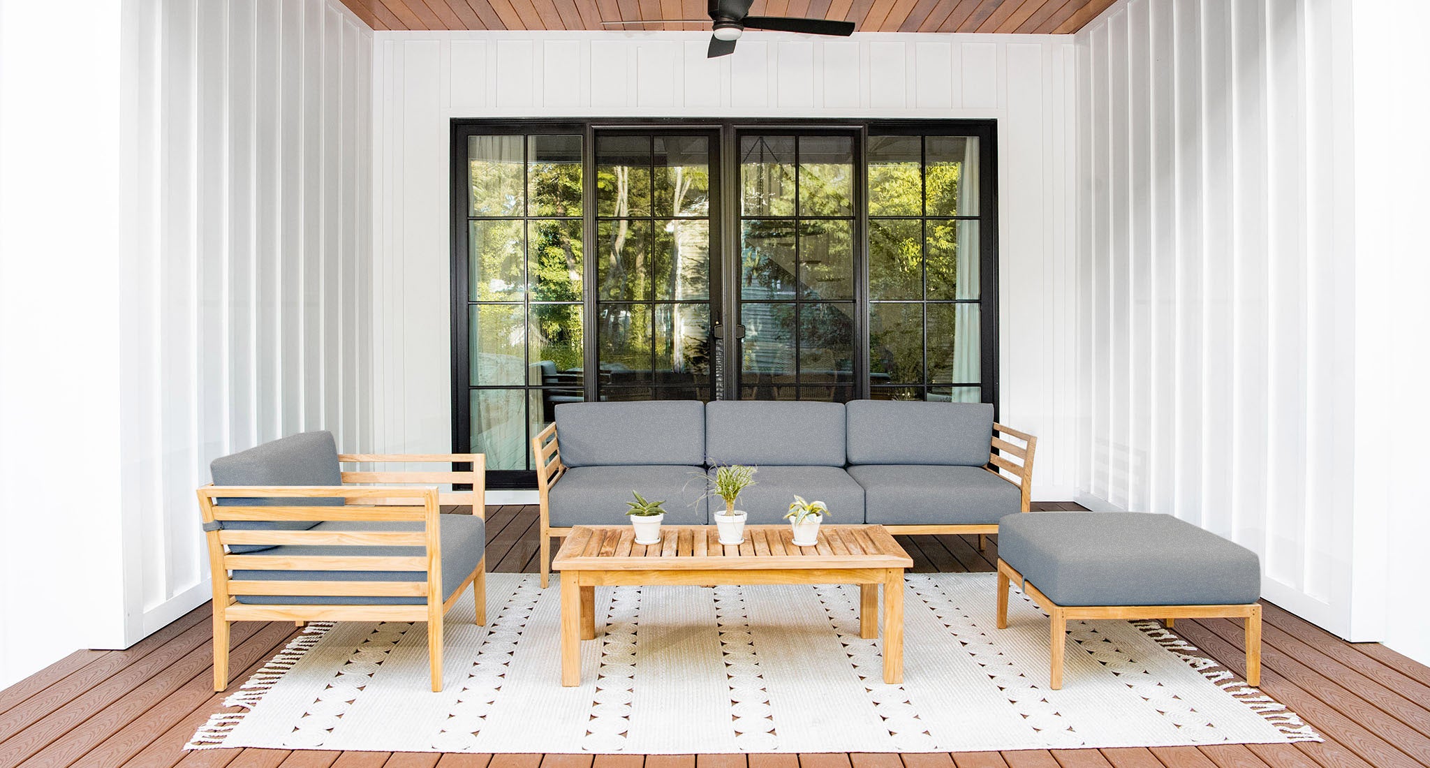 Bali teak outdoor sofa set - Sunbrella Cast Slate