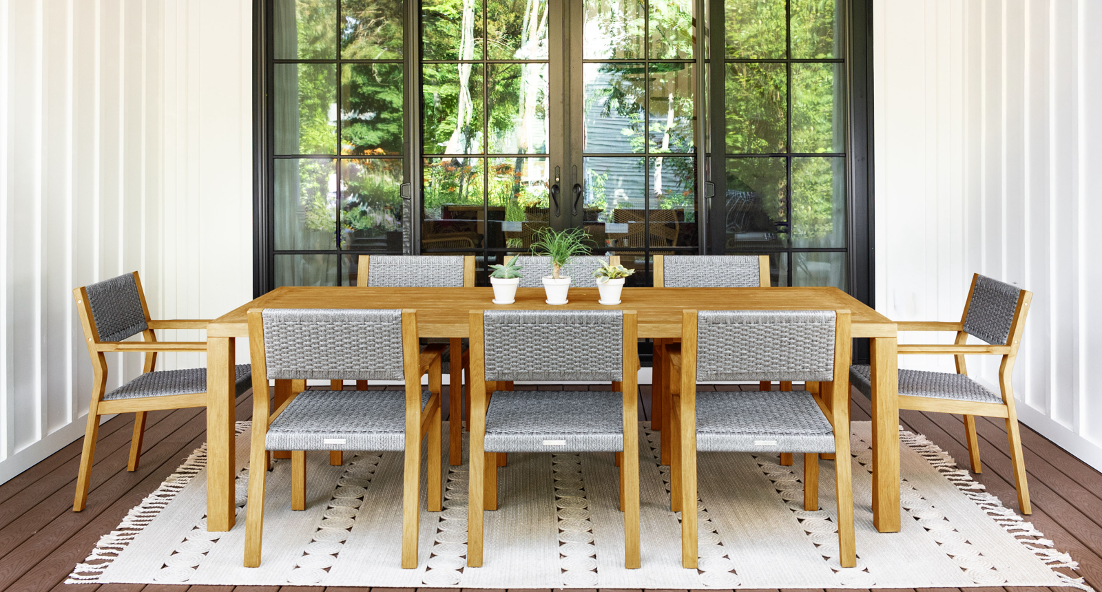 Capri Teak & Rope Outdoor Dining Set for 8