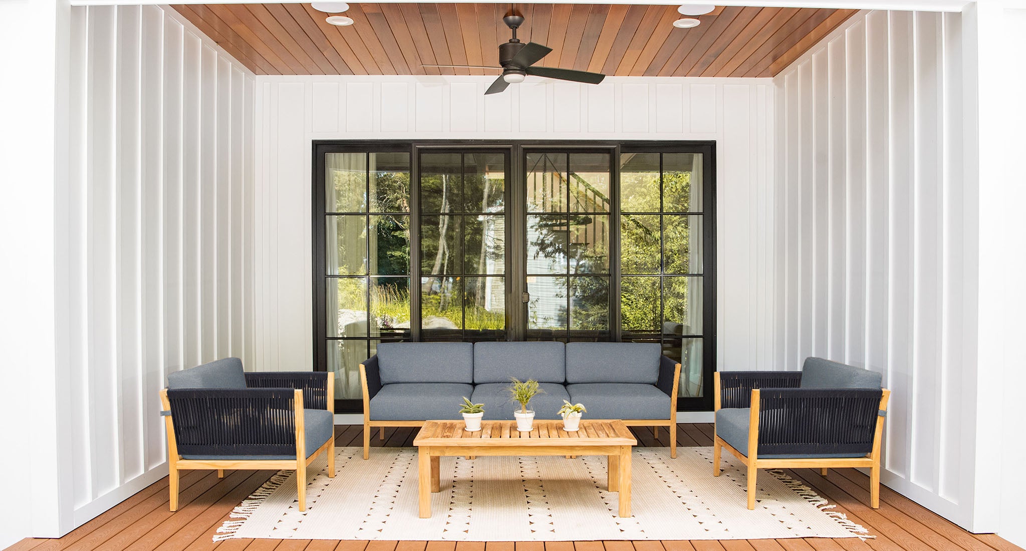 Malibu Teak & Rope Sofa Club Chair Set - Sunbrella Cast Slate