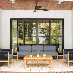 Malibu Teak & Rope Sofa Club Chair Set - Sunbrella Cast Slate