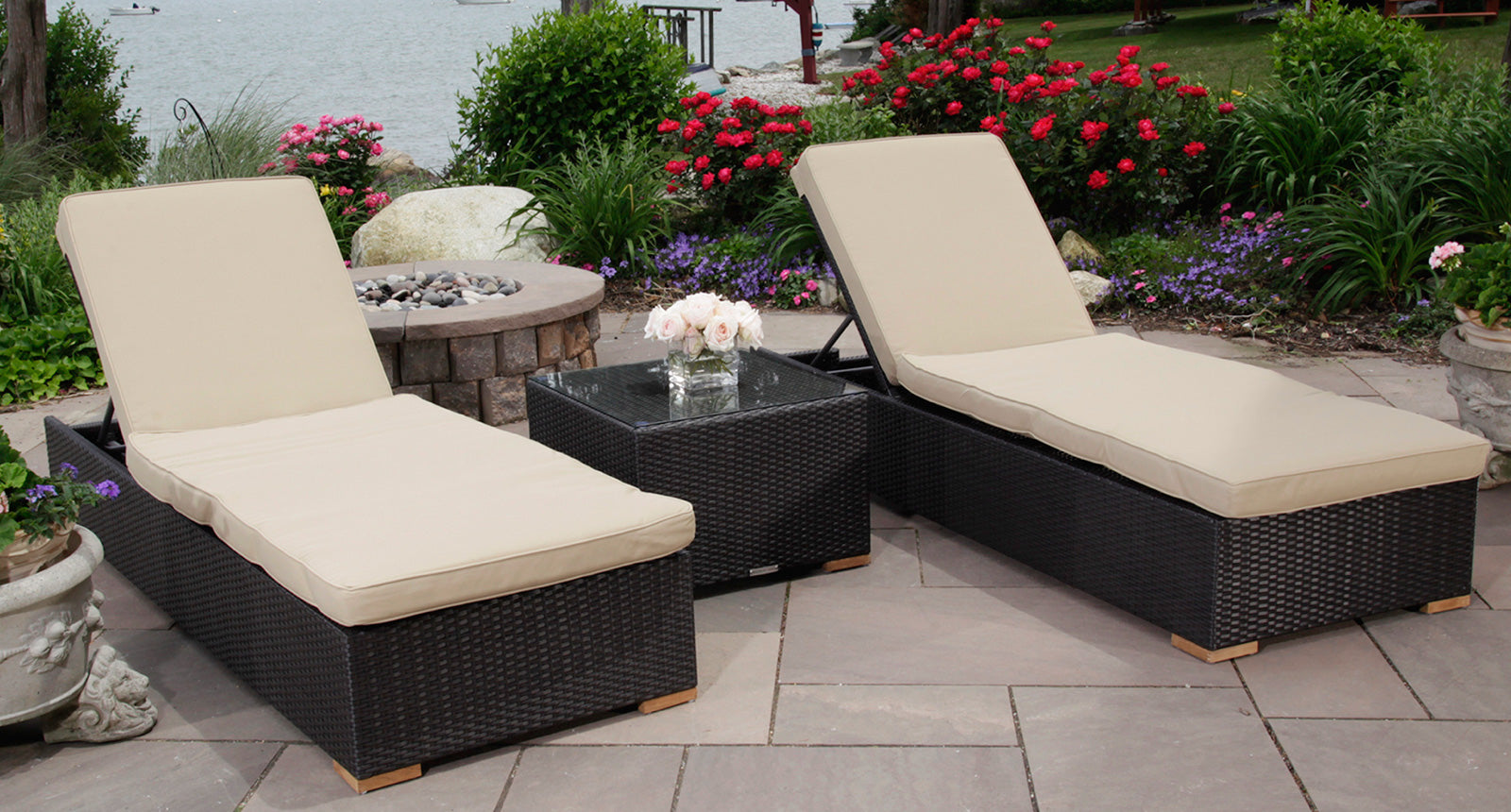 Salina lounge chair set - Sunbrella Spectrum Mushroom