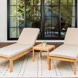 Teak outdoor lounge chair set angled - Sunbrella Spectrum Mushroom