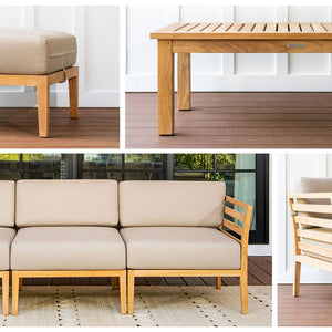 Bali teak outdoor sofa pieces- Sunbrella Spectrum Mushroom