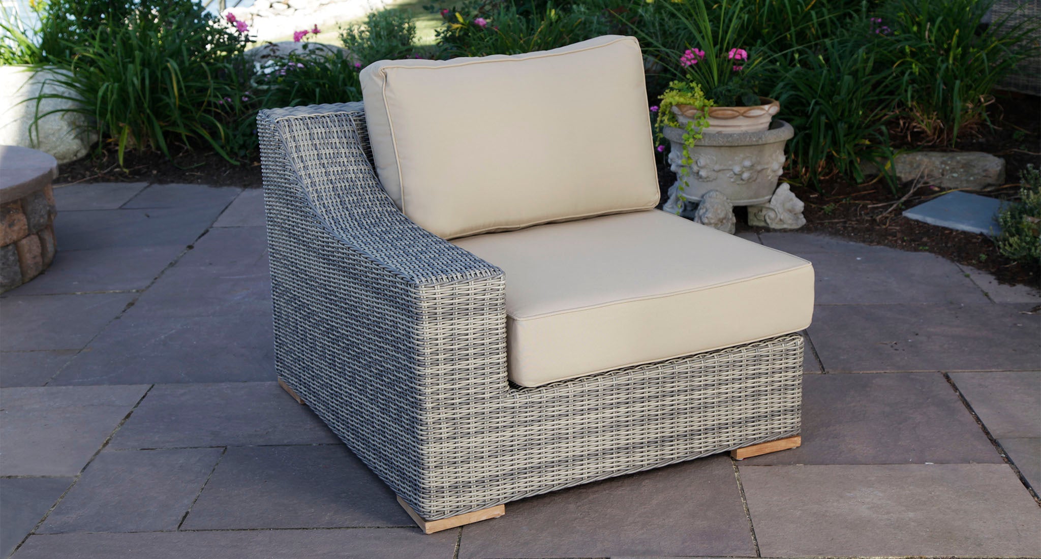 Corsica left arm piece - Sunbrella Spectrum Mushroom