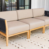 Malibu teak and rope outdoor sofa - Sunbrella Spectrum Mushroom