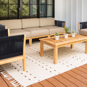 Malibu Teak & Rope Sofa Club Chair Set2 - Sunbrella Spectrum Mushroom