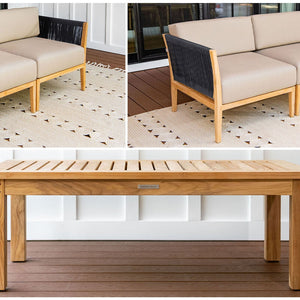 Malibu teak and rope sofa and loveseat set pieces - Sunbrella Spectrum Mushroom