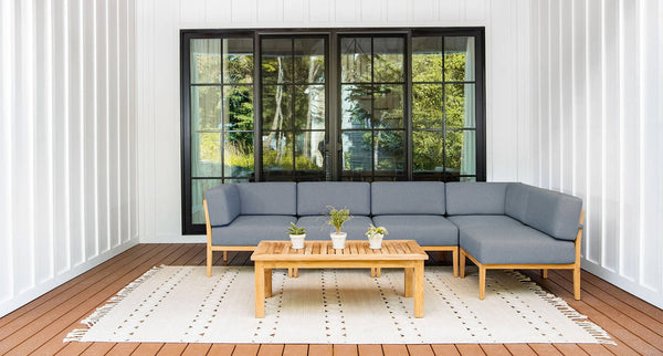 Bali teak outdoor sectional - Sunbrella Cast Slate