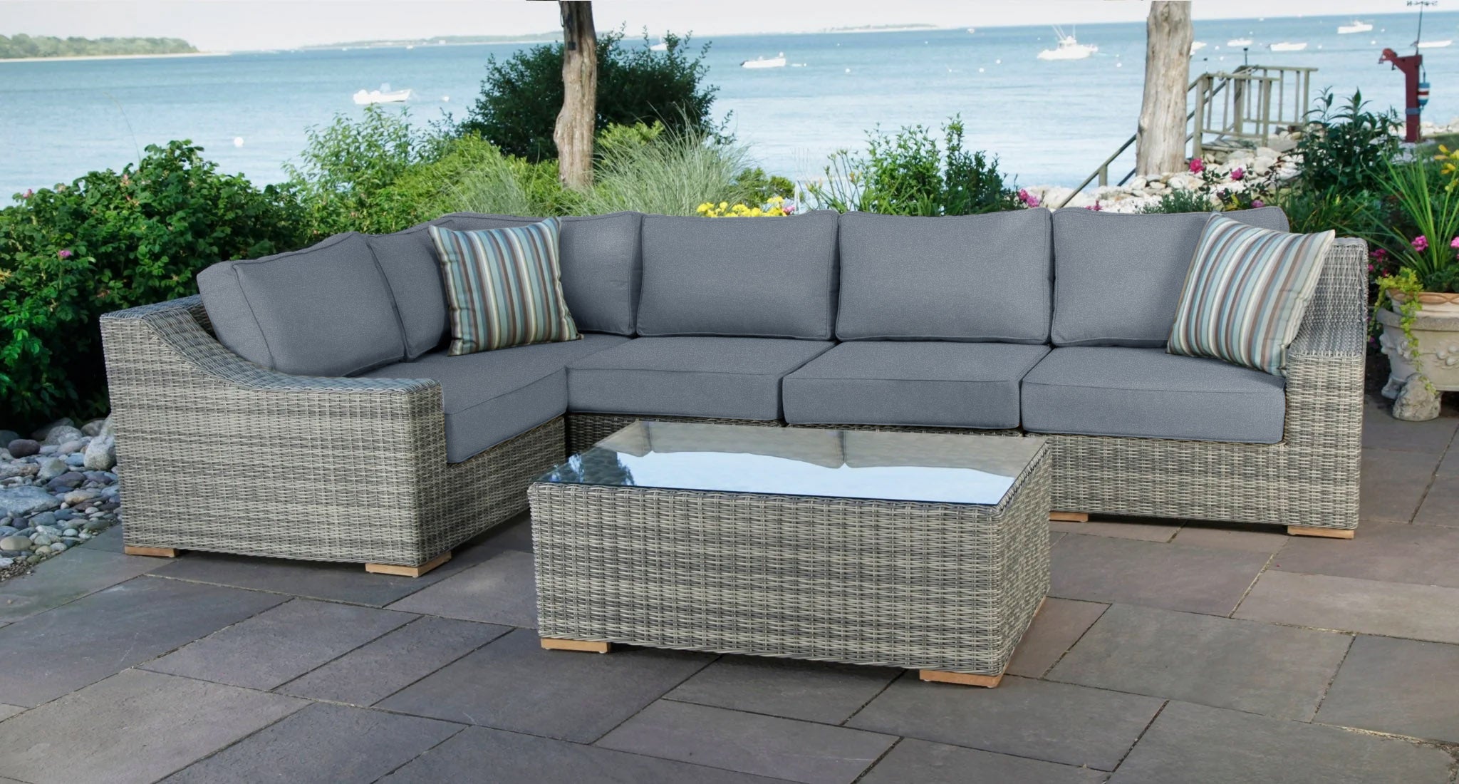 Corsica sectional with extender - Sunbrella Cast Slate