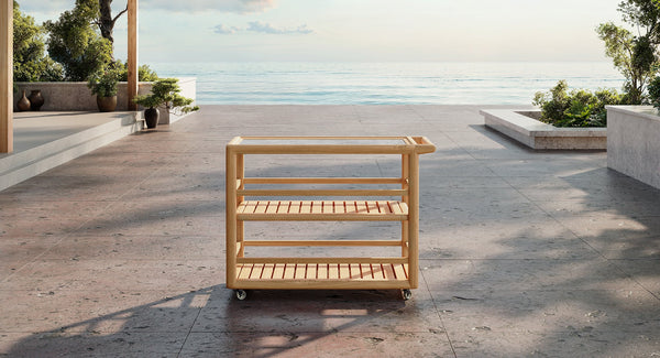Teak & Ceramic Outdoor Serving Cart