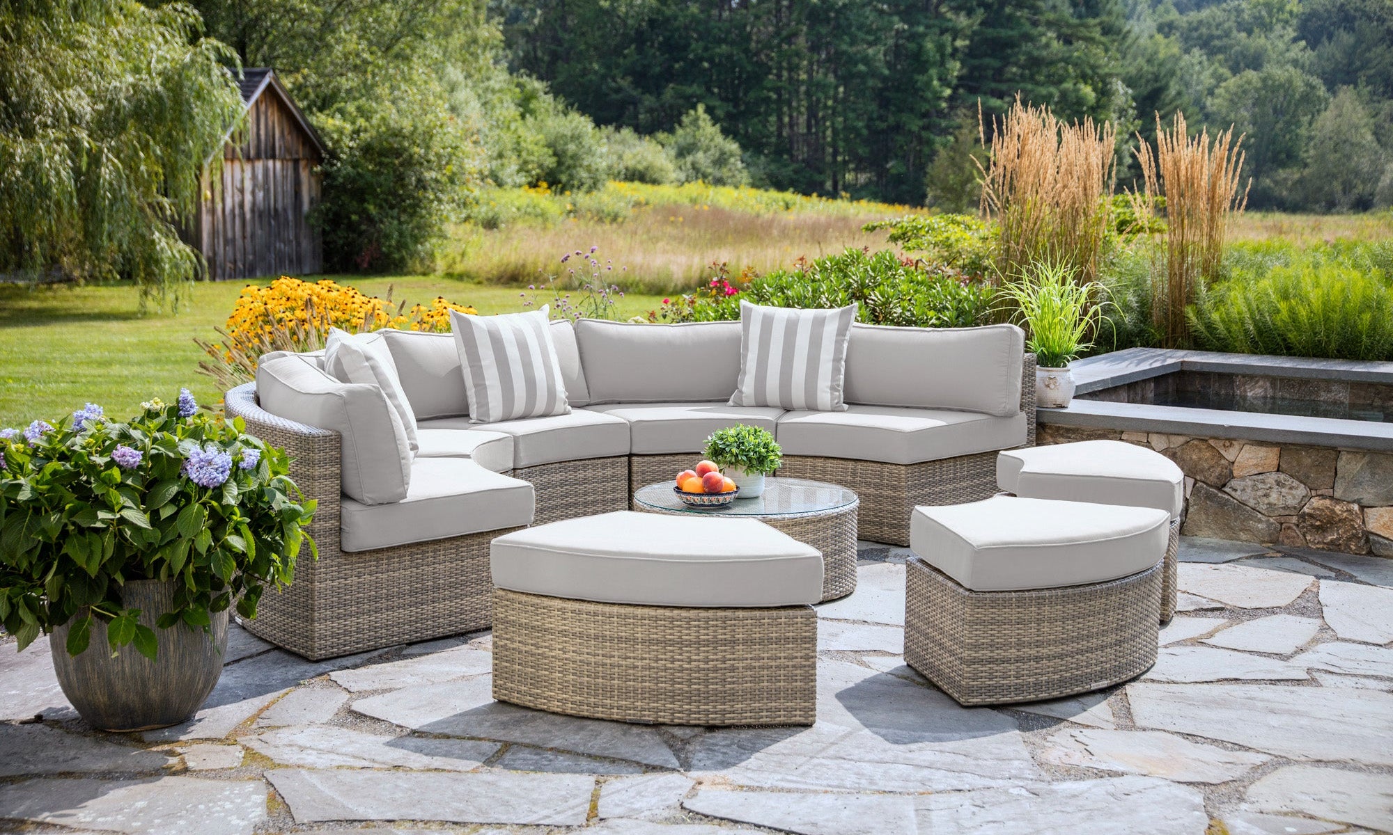  Gray Wicker Outdoor Sectional - Sunbrella Canvas Granite