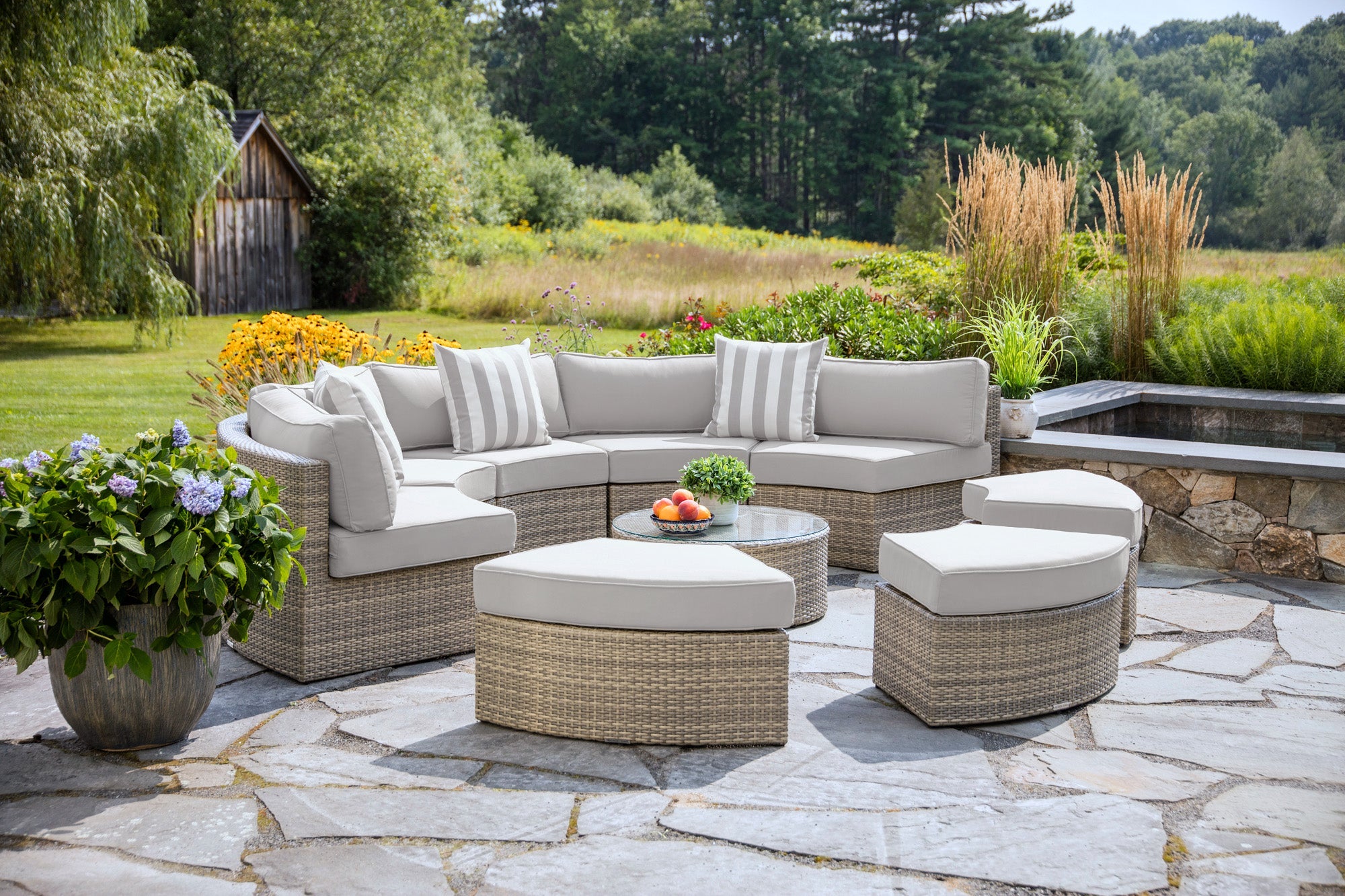  Gray Wicker Outdoor Sectional - Sunbrella Canvas Granite