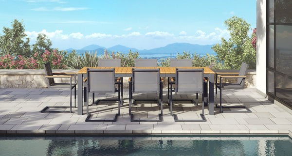 Pacific Teak & Aluminum Outdoor Dining Set for 8