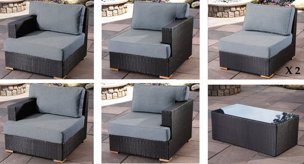 Salina outdoor sofa set pieces - Sunbrella Cast Slate