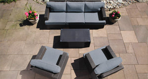 Salina Sofa & Club Chair Set above- Sunbrella Cast Slate