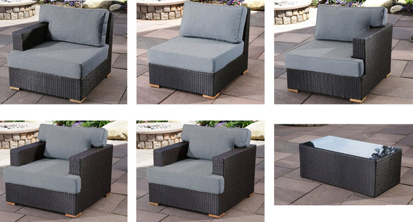 Salina Sofa & Club Chair Set pieces - Sunbrella Cast Slate