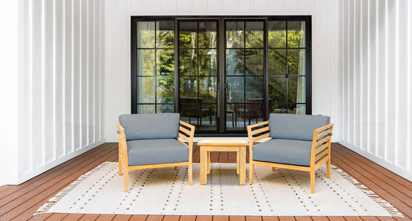 Teak outdoor club chair set - Sunbrella Cast Slate