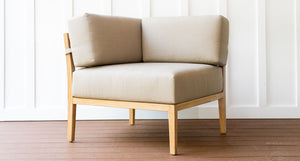 Bali teak outdoor loveseat piece - Sunbrella Spectrum Mushroom