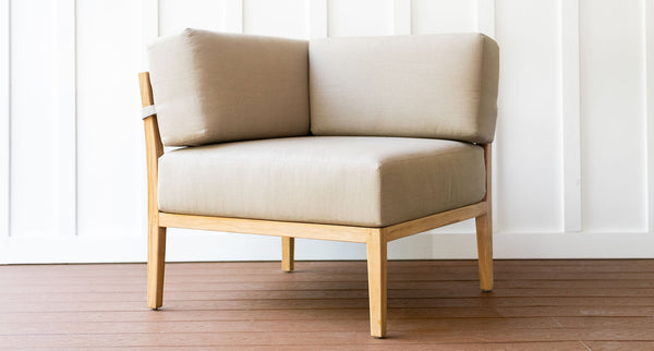 Bali teak outdoor loveseat piece - Sunbrella Spectrum Mushroom