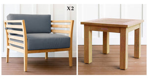 Teak outdoor club chair and end table - Sunbrella Cast Slate