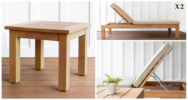 Malibu teak lounge chair package pieces - Sunbrella Spectrum Mushroom