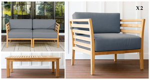 Bali Teak Loveseat & Club Chair Set pieces- Sunbrella Cast Slate