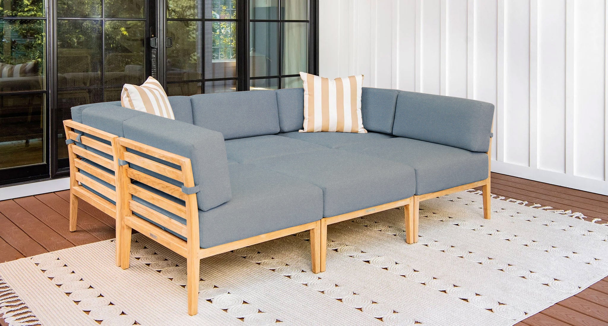 Bali teak outdoor daybed - Sunbrella Cast Slate