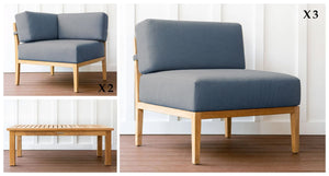 Malibu teak and rope outdoor sectional pieces- Sunbrella Cast Slate