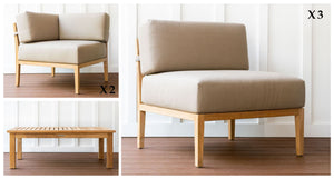 Teak Outdoor Sectional Pieces - Sunbrella Spectrum Mushroom