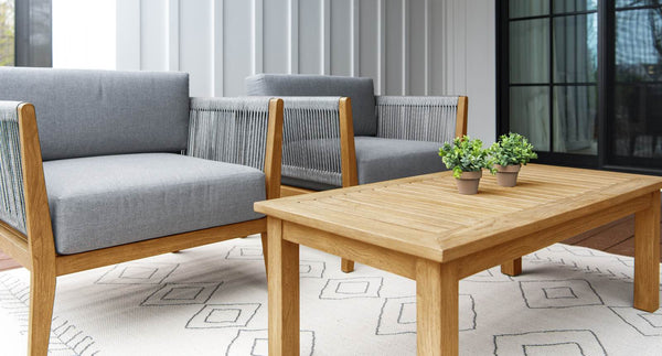 Capri Teak & Rope Outdoor Loveseat Club Chair Set