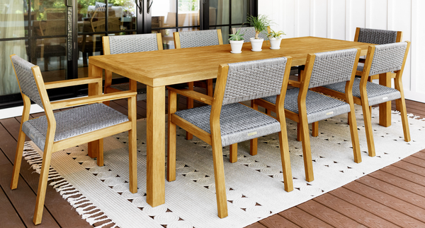 Capri Teak & Rope Outdoor Dining Set for 8