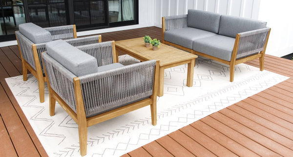 Capri Teak & Rope Outdoor Loveseat Club Chair Set