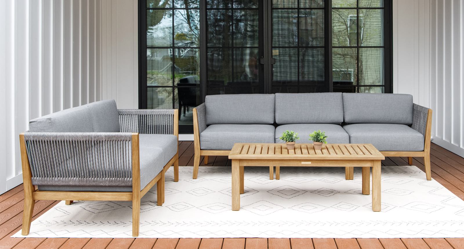 Capri Teak & Rope Sofa & Loveseat Set - Madbury Road