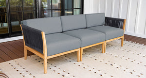 Malibu teak and rope outdoor sofa - Sunbrella Cast Slate
