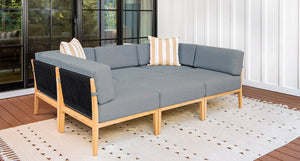 Malibu outdoor teak and rope patio daybed - Sunbrella Cast Slate