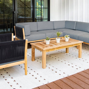 Malibu teak and rope sectional set angle - Sunbrella Cast Slate