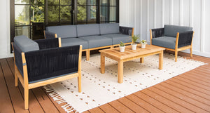 Malibu Teak & Rope Sofa Club Chair Set2 - Sunbrella Cast Slate