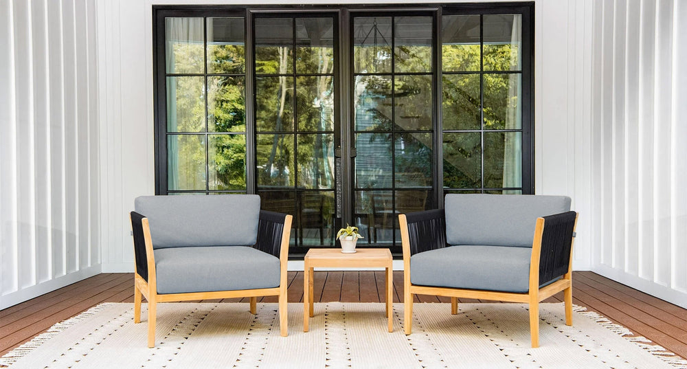 Malibu Teak & Rope Club Chair Set - Sunbrella Spectrum Mushroom