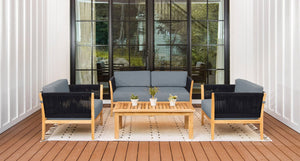 Malibu Teak & Rope Loveseat Club Chair Set - Sunbrella Cast Slate