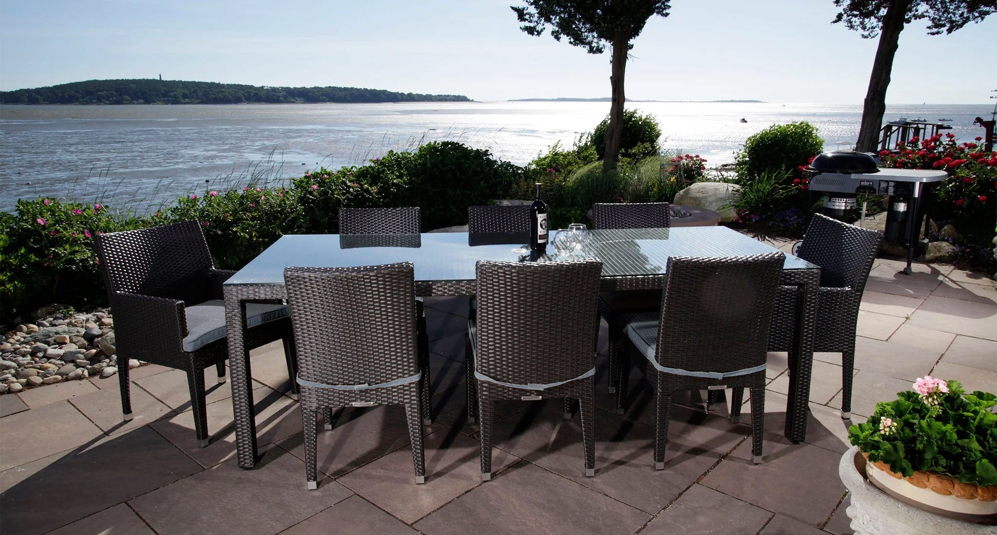 Salina outdoor dining set for 8 - Sunbrella Cast Slate