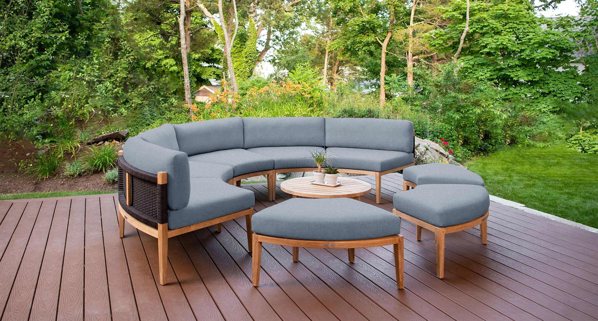 Teak and rope santorini outdoor daybed - Sunbrella Cast Slate