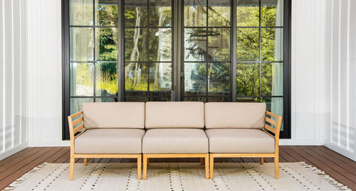 Bali teak outdoor sofa - Sunbrella Spectrum Mushroom