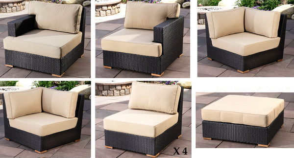 Salina outdoor u shaped sectional set pieces - Sunbrella Spectrum Mushroom